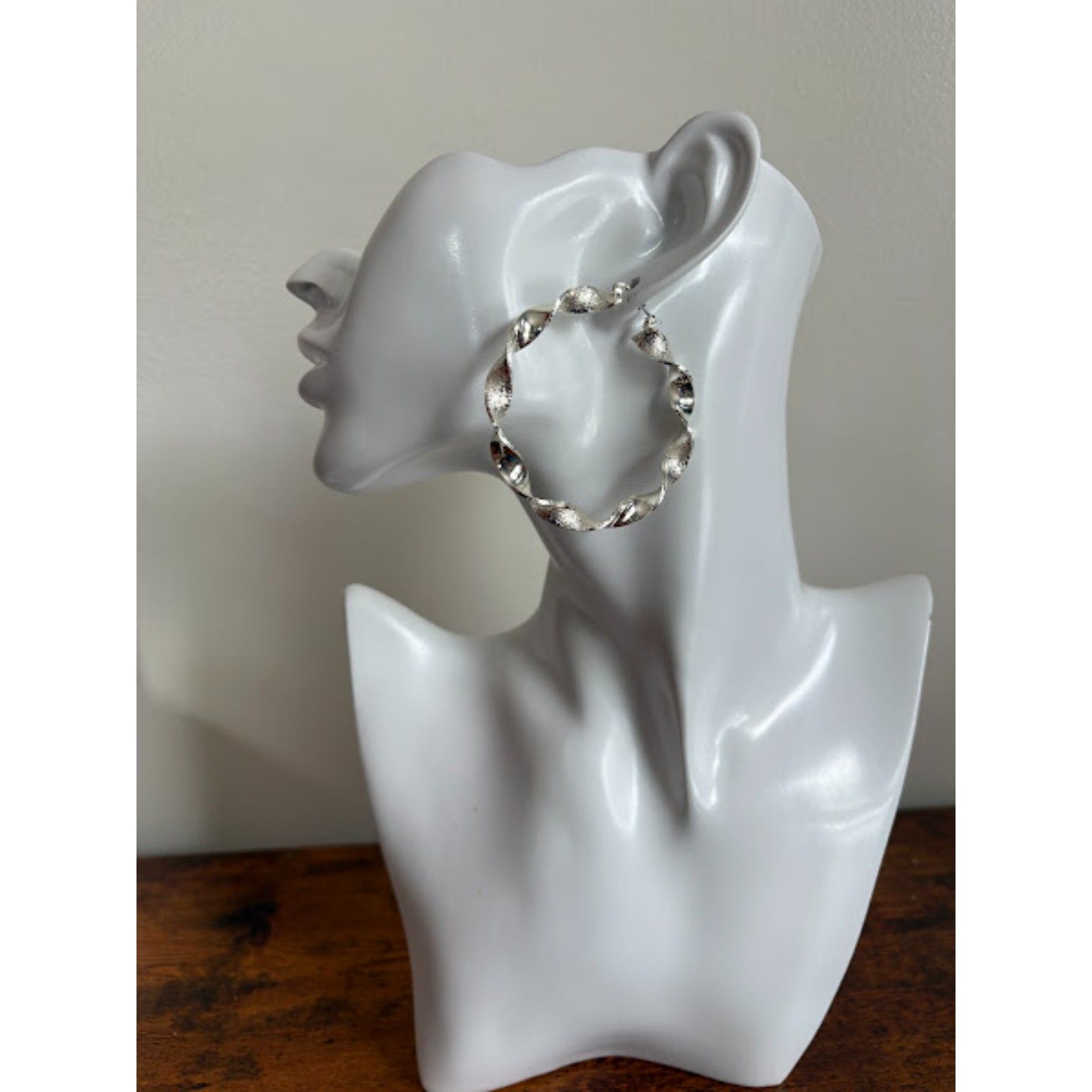 Silver Extured Twisted Hoop Earrings Nwt